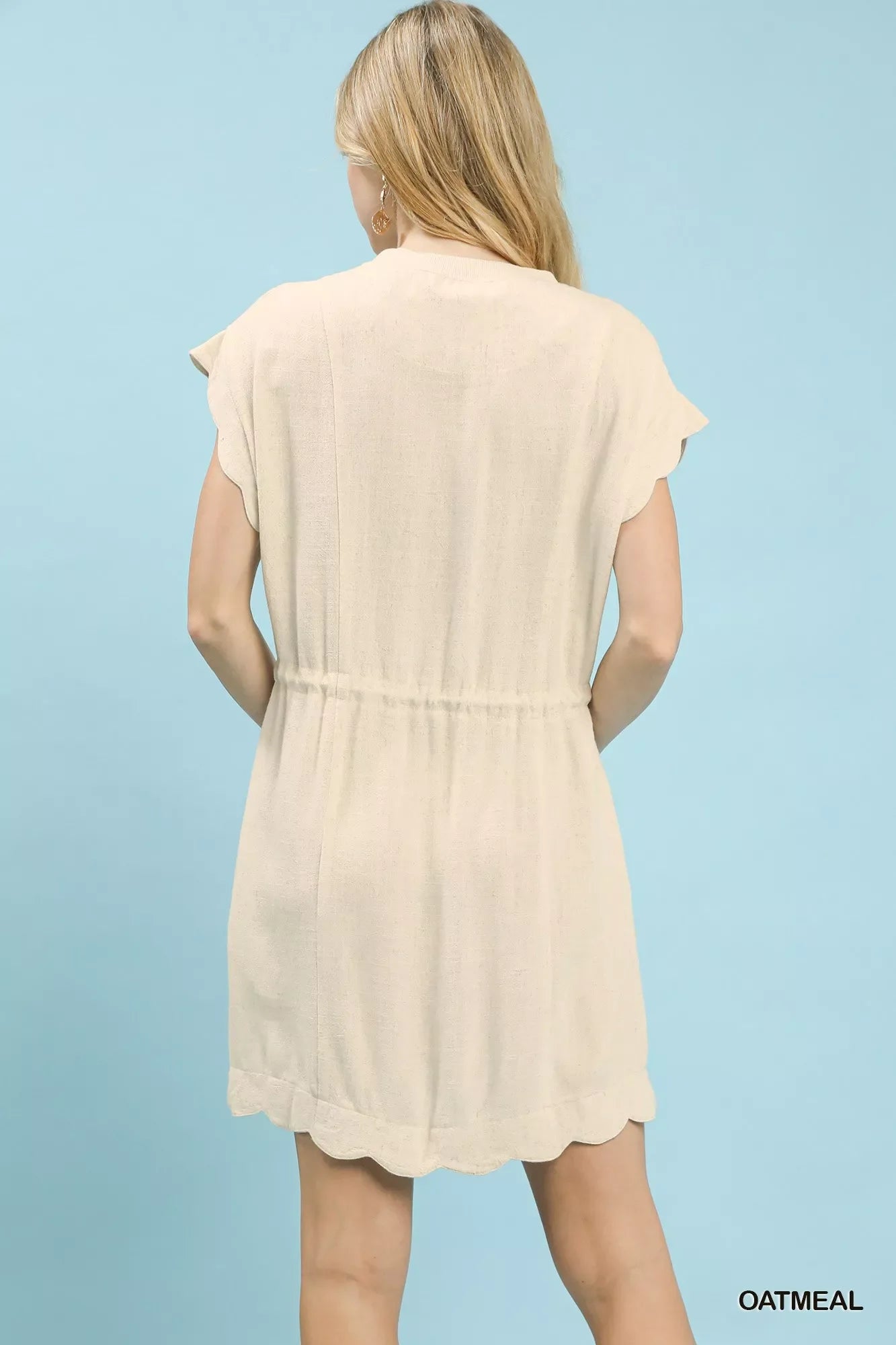 Umgee Linen Blend Scallop Hem Mini Dress