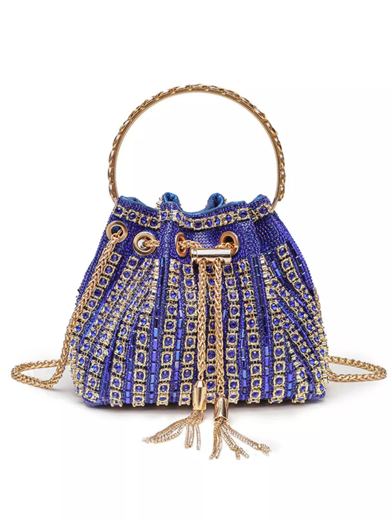 Rhinestone Embellished Bucket Crossbody Bag
