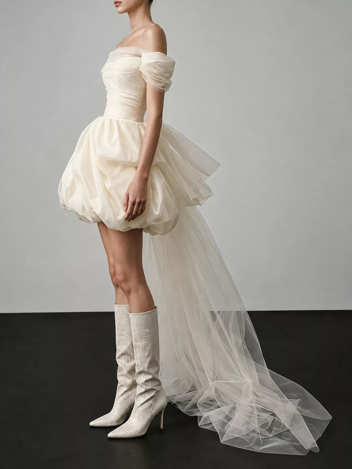Full Size Off-Shoulder Tulle Bubble Mini Dress Plus Size