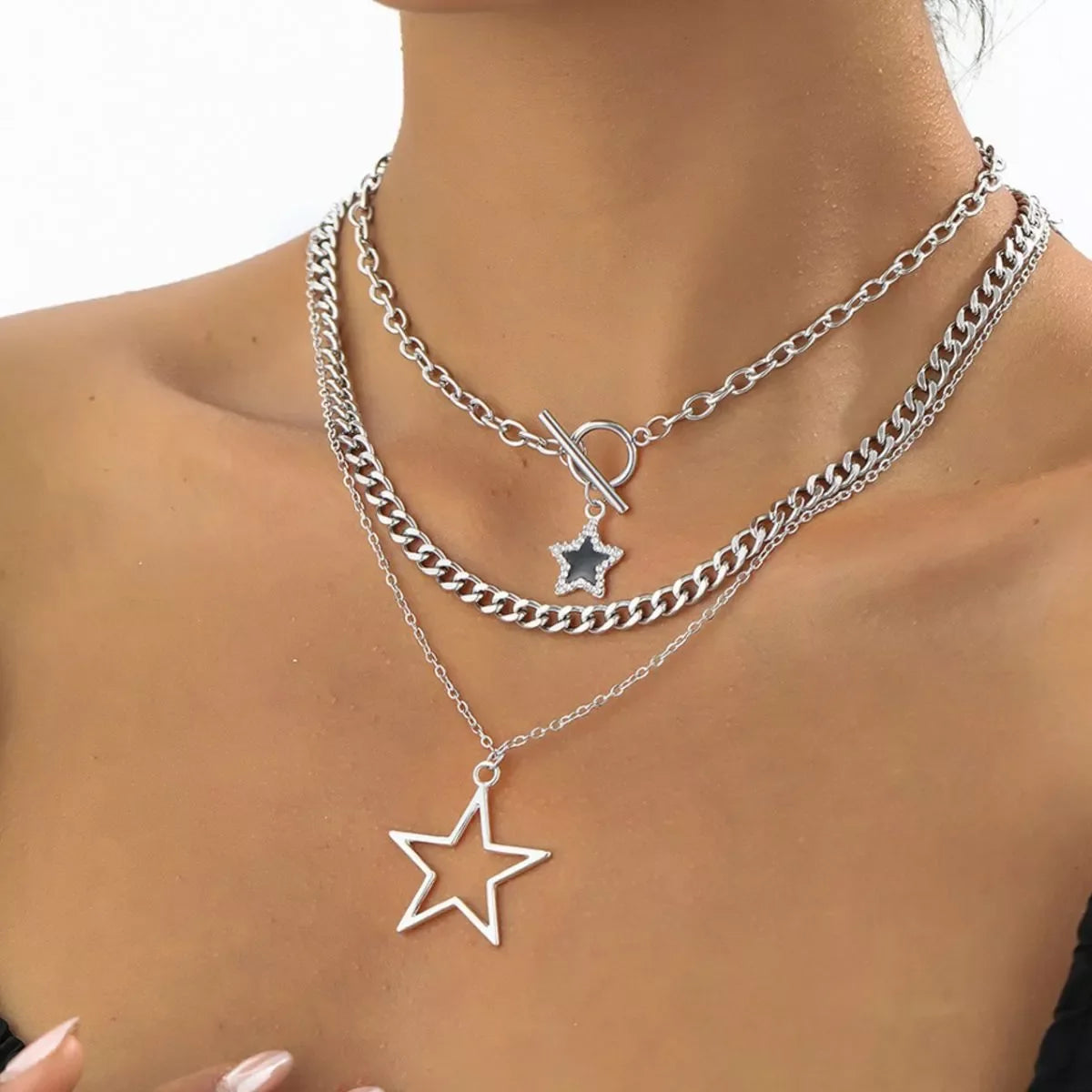 3-Piece Layered Star Pendant Necklace