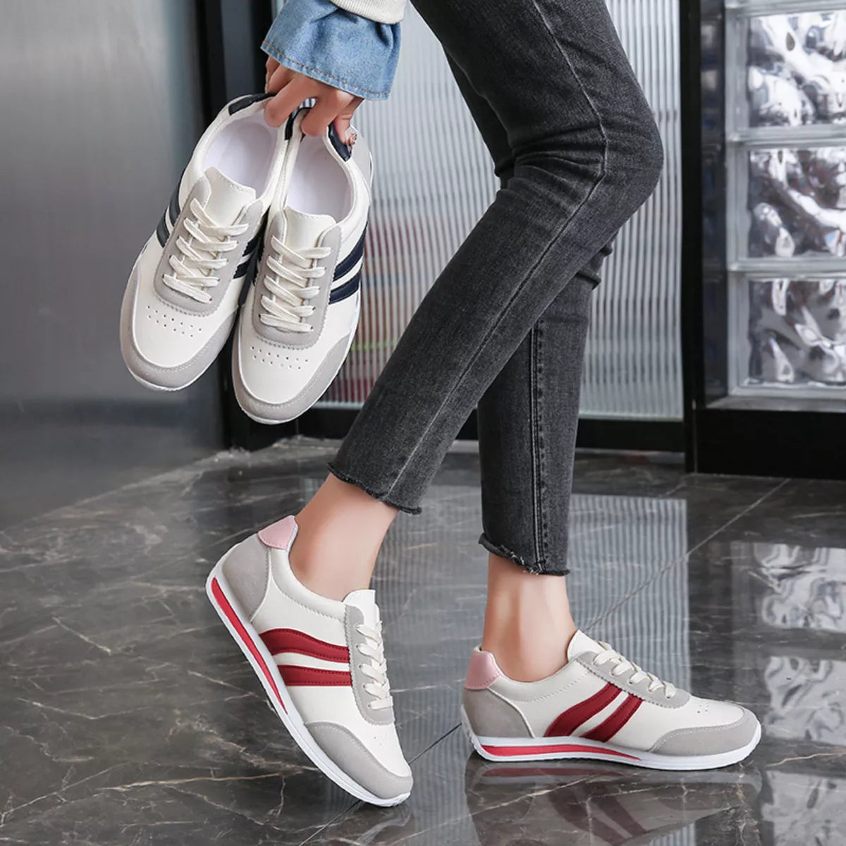 Round Toe Lace Up Sneakers