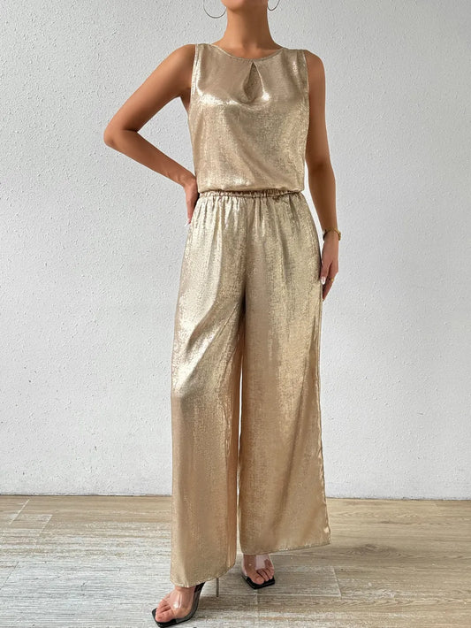 Honey Round Neck Sleeveless Top and Pants Set