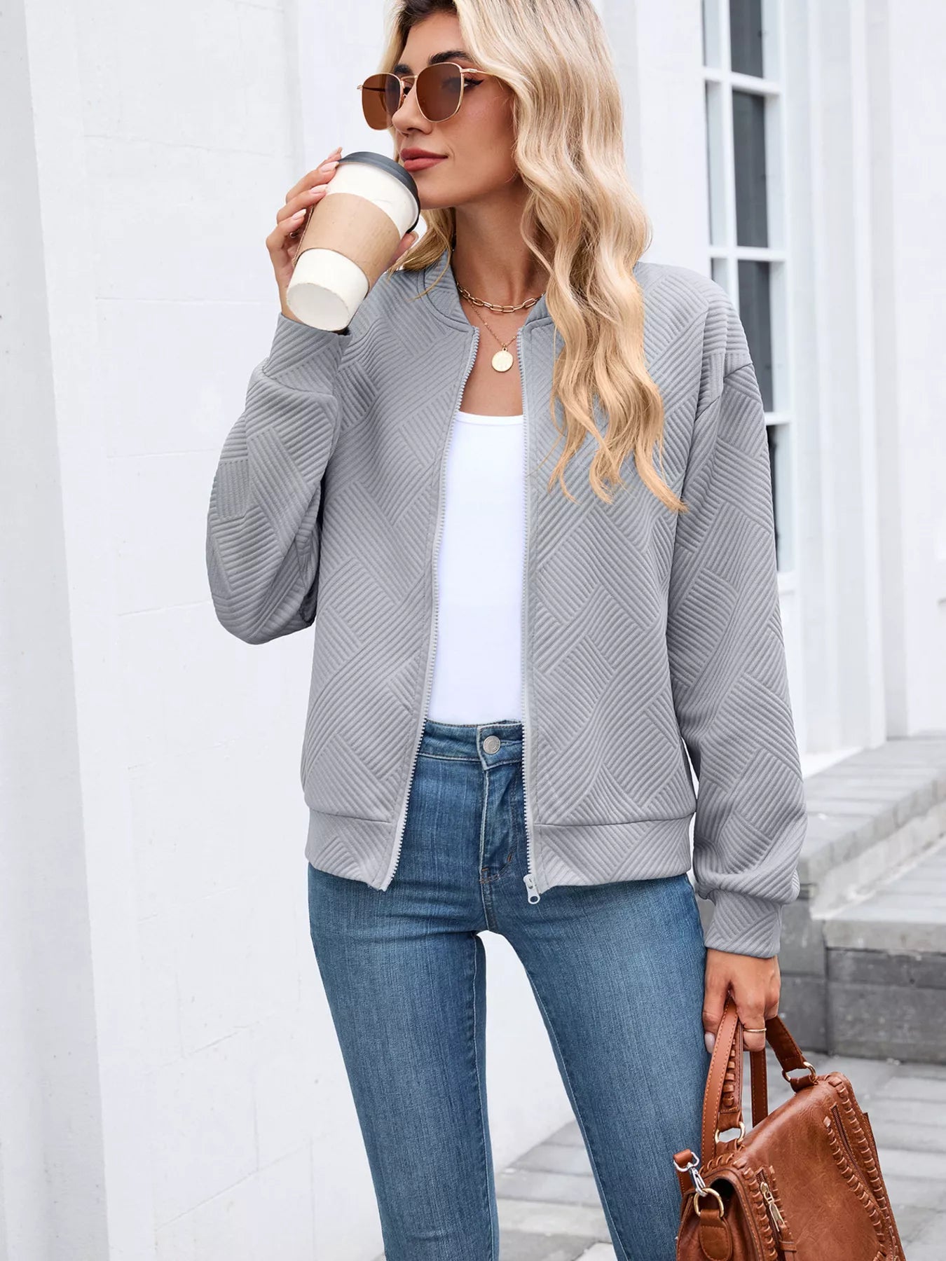 Textured Zip Up Jacket