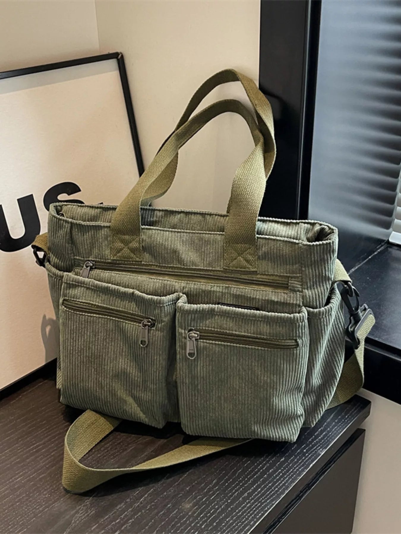 Corduroy Multi-Pocket Crossbody Bag