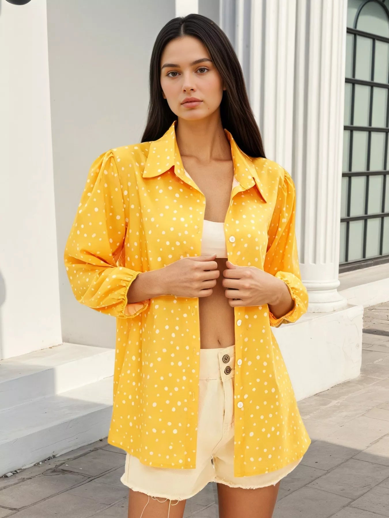 Polka Dot Puff Sleeve Shirt