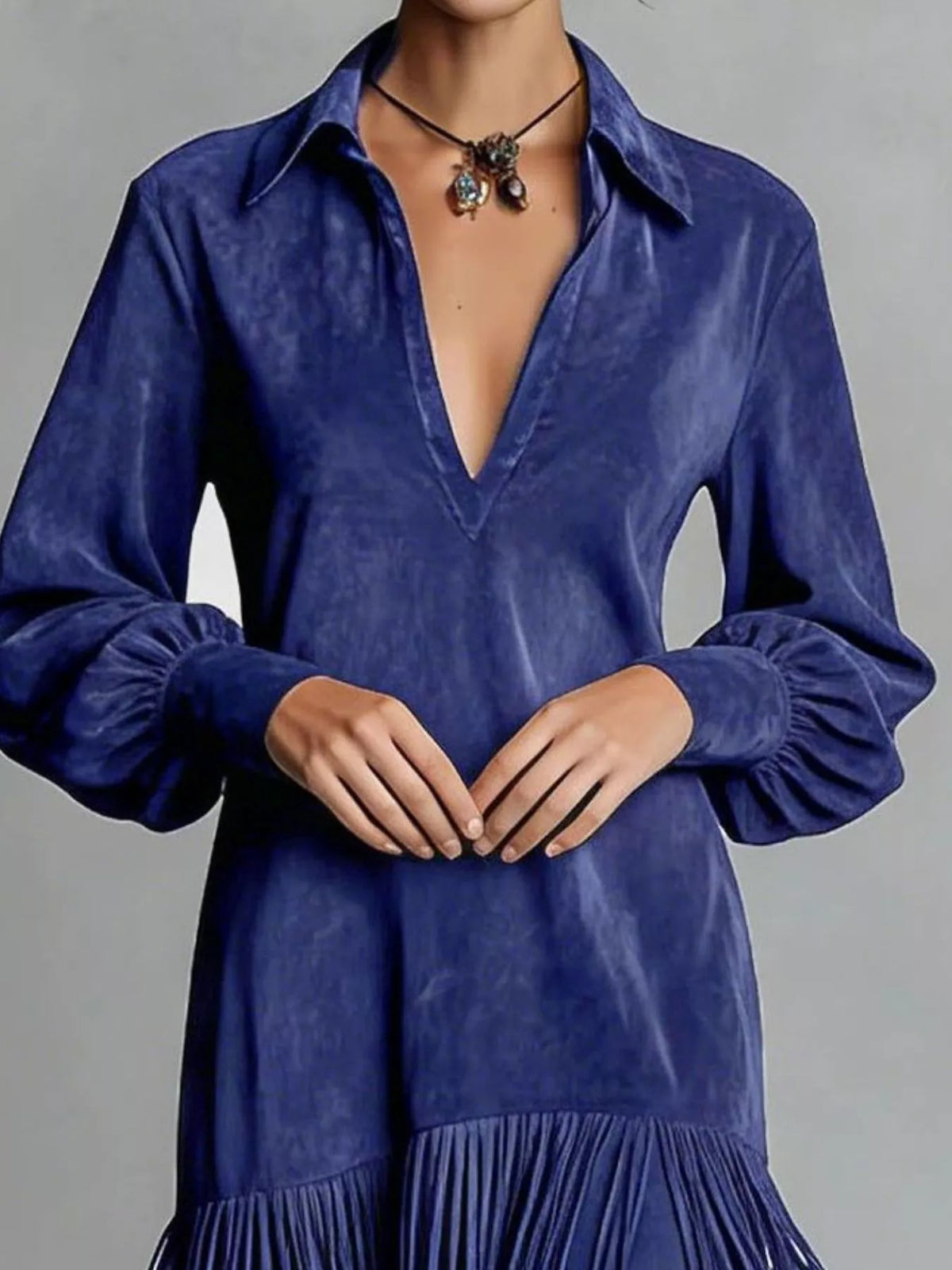 Fringed Lantern Sleeve Dress