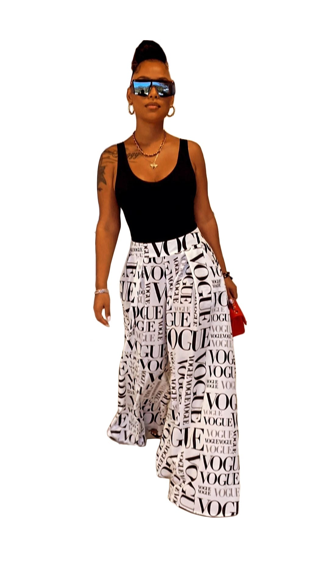 Women's Printed High-waisted Wide-leg Culottes With Letters