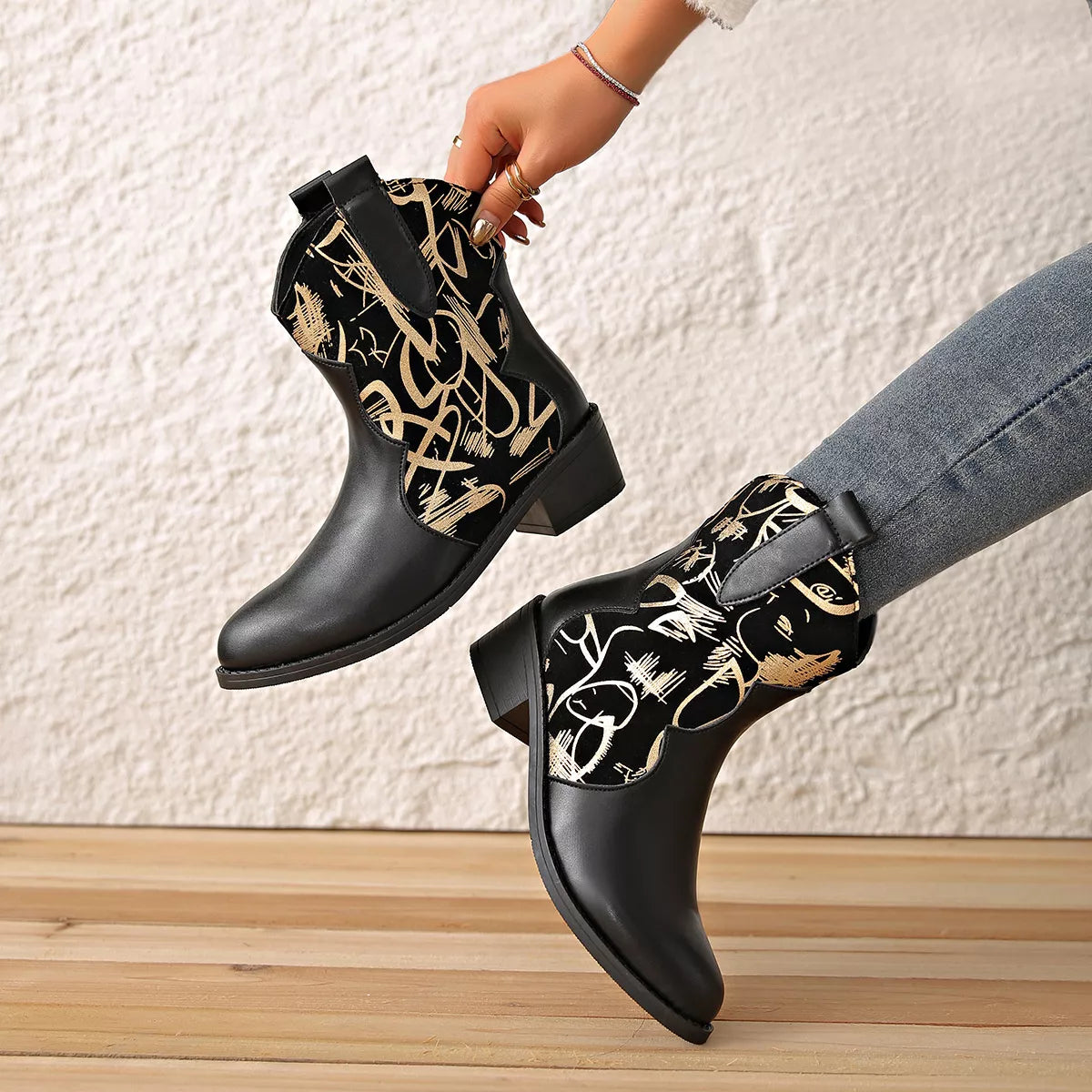 Point Toe Block Heels Boots