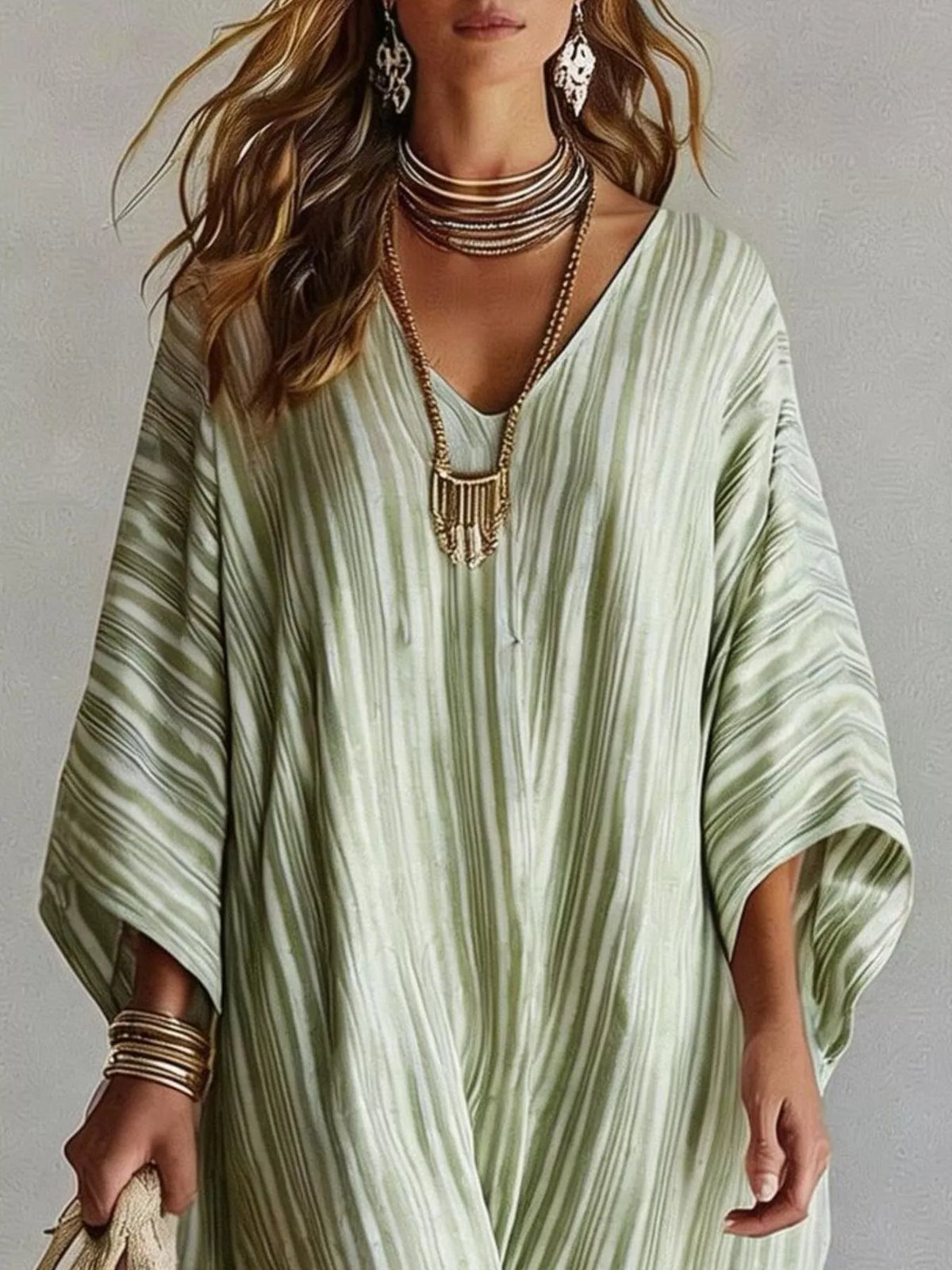 Striped V-Neck Maxi Dress