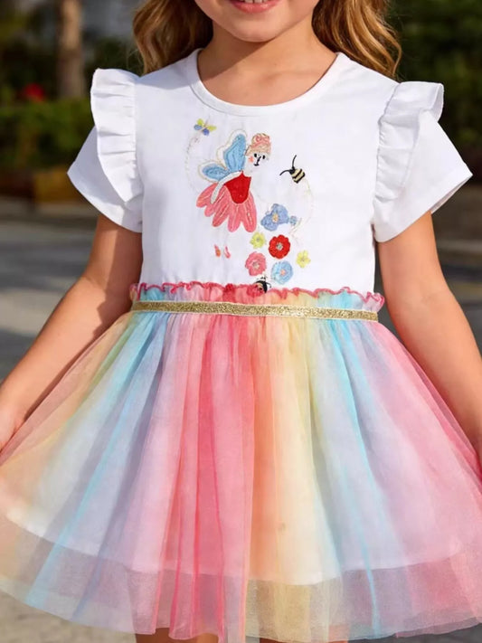 Children's Fairy Applique Rainbow Tulle Dress