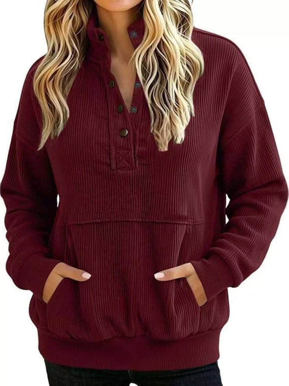 Full Size Quarter-Snap Sweatshirt with Kangaroo Pocket Plus Size