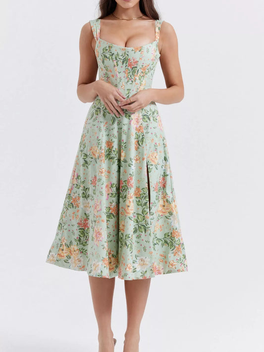 Floral Print Midi Dress with Slit