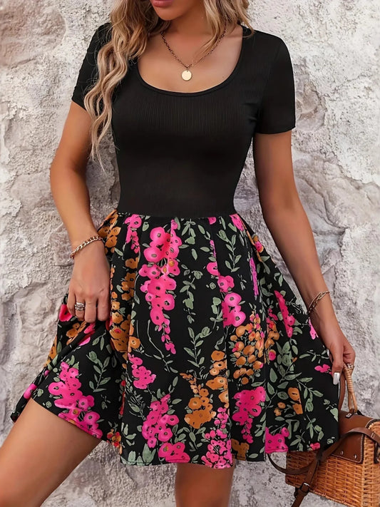 Floral Print Short Sleeve Mini Dress