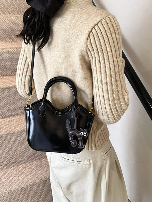 Leather Cat Charm Crossbody Bag