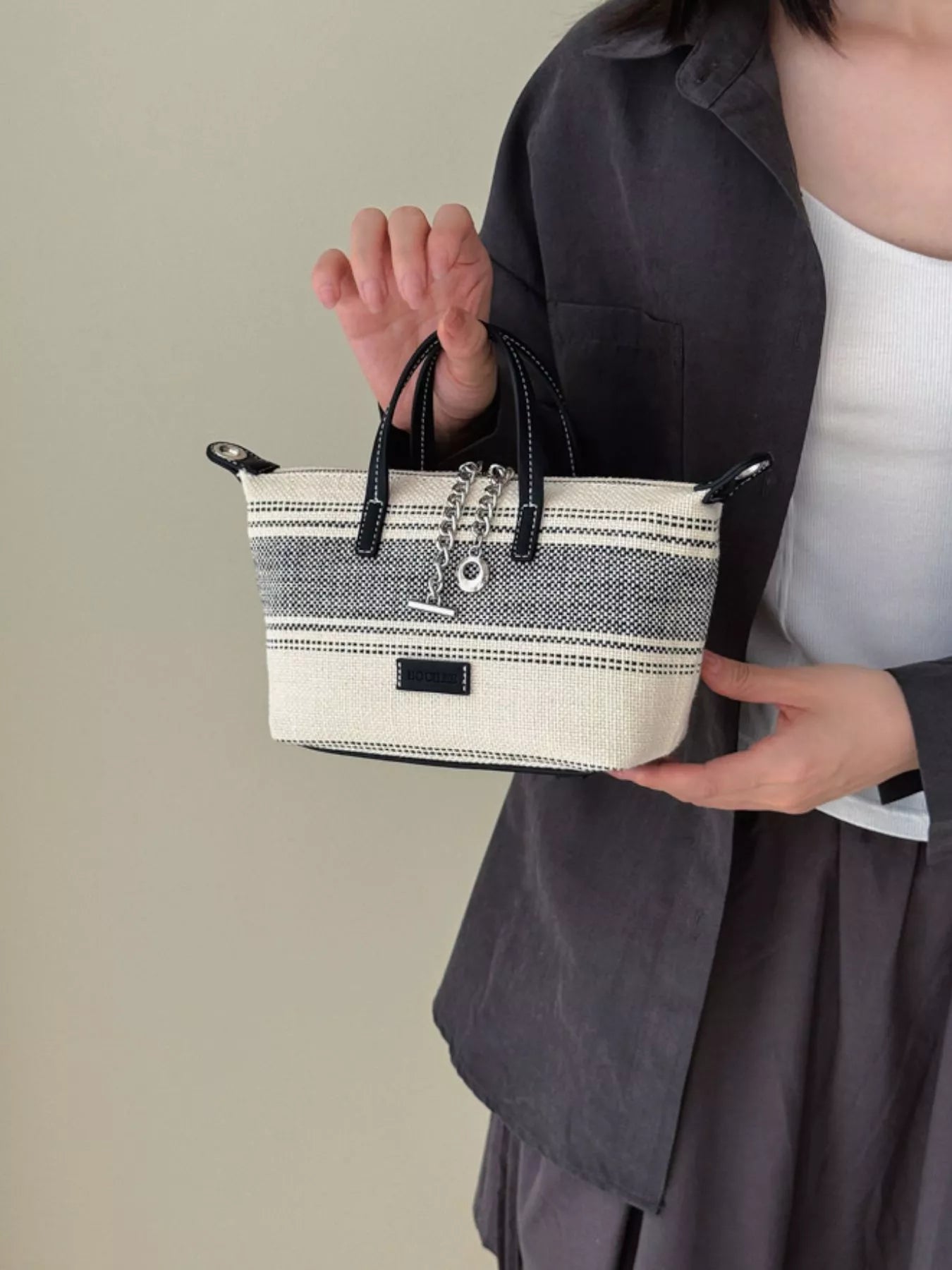 Striped Canvas Crossbody Bag