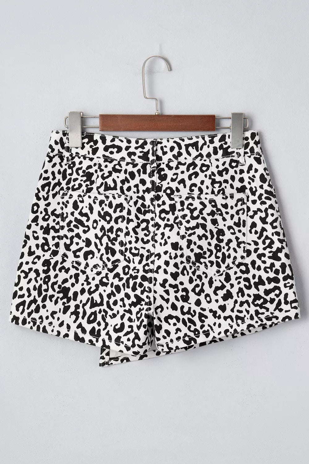 Leopard Print Button Overlap Denim Shorts