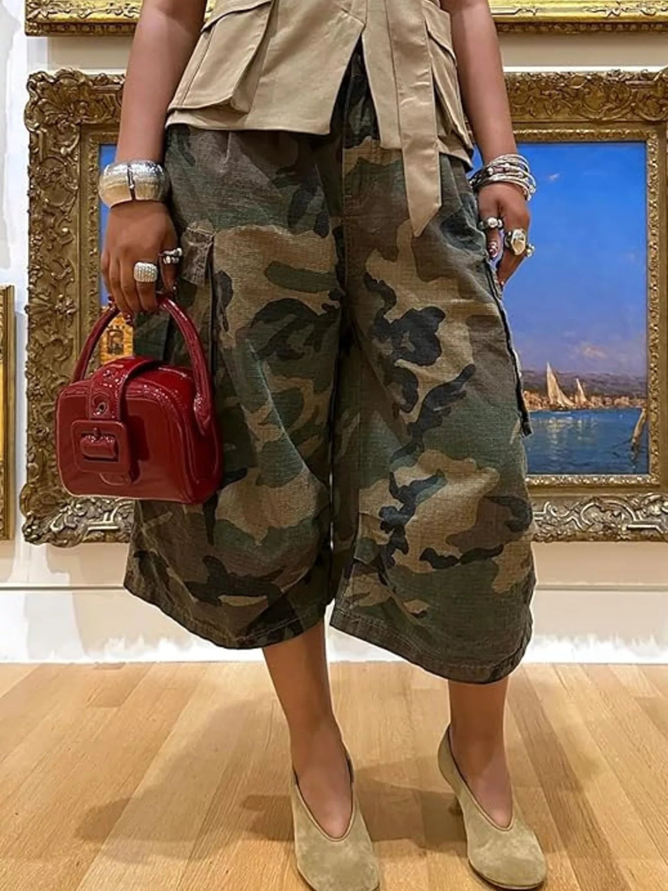 Camouflage Cargo Cropped Pants