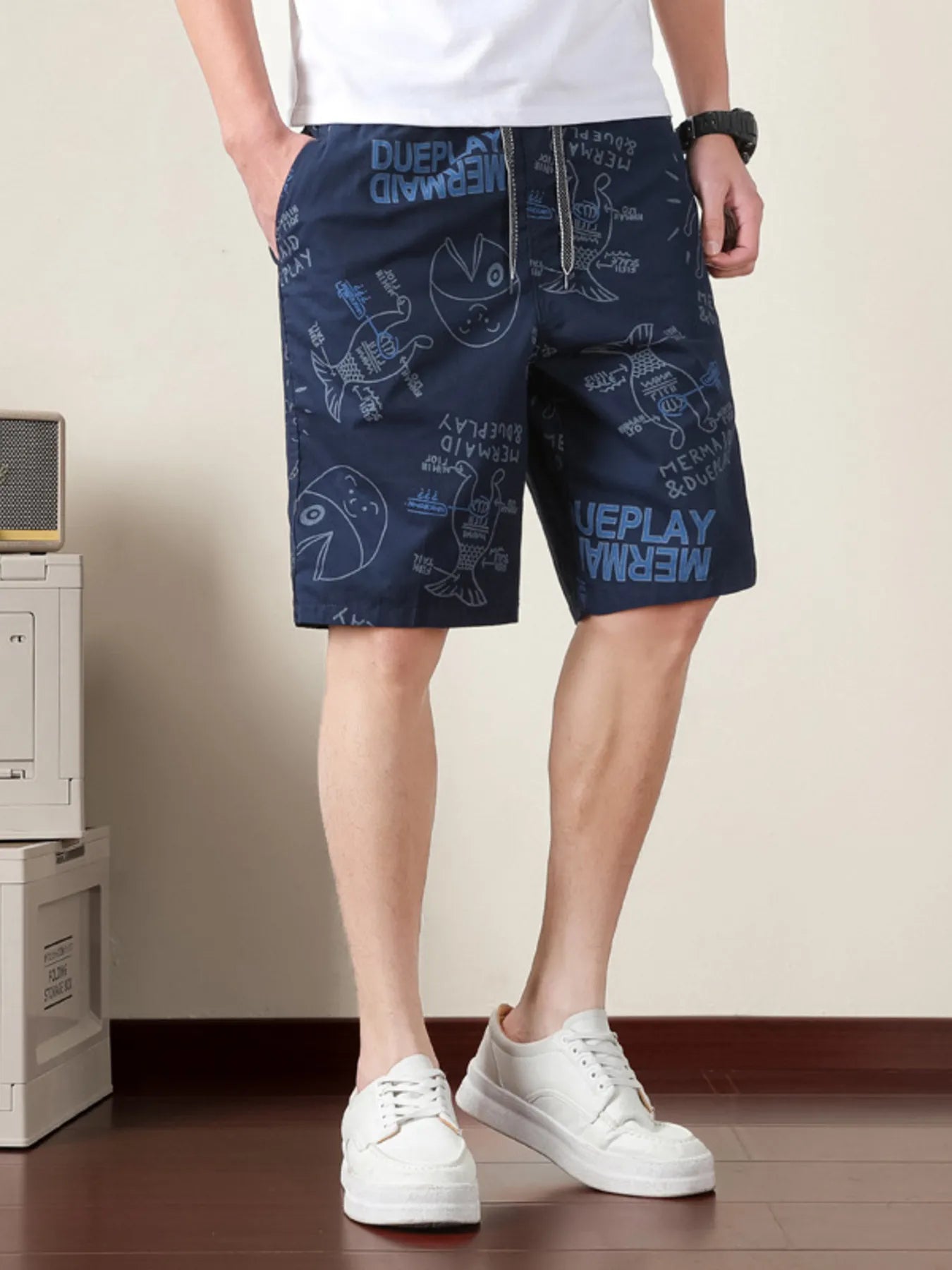 Men's Plus Size Printed Drawstring Shorts