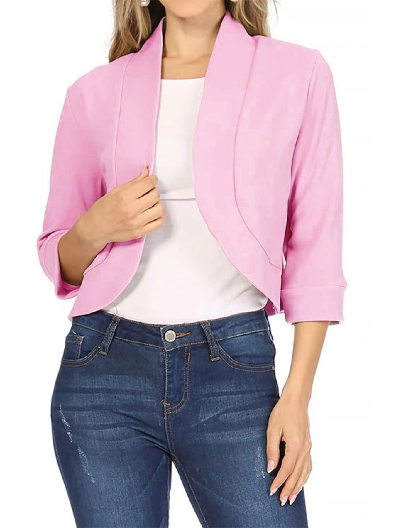 Full Size Cropped Open Front Blazer Plus Size