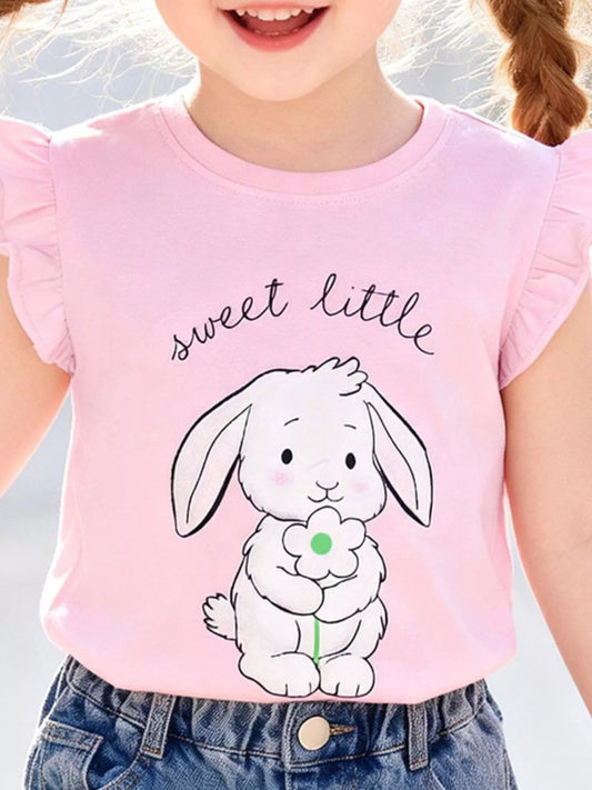 Children's Bunny Graphic Ruffle Sleeve T-Shirt
