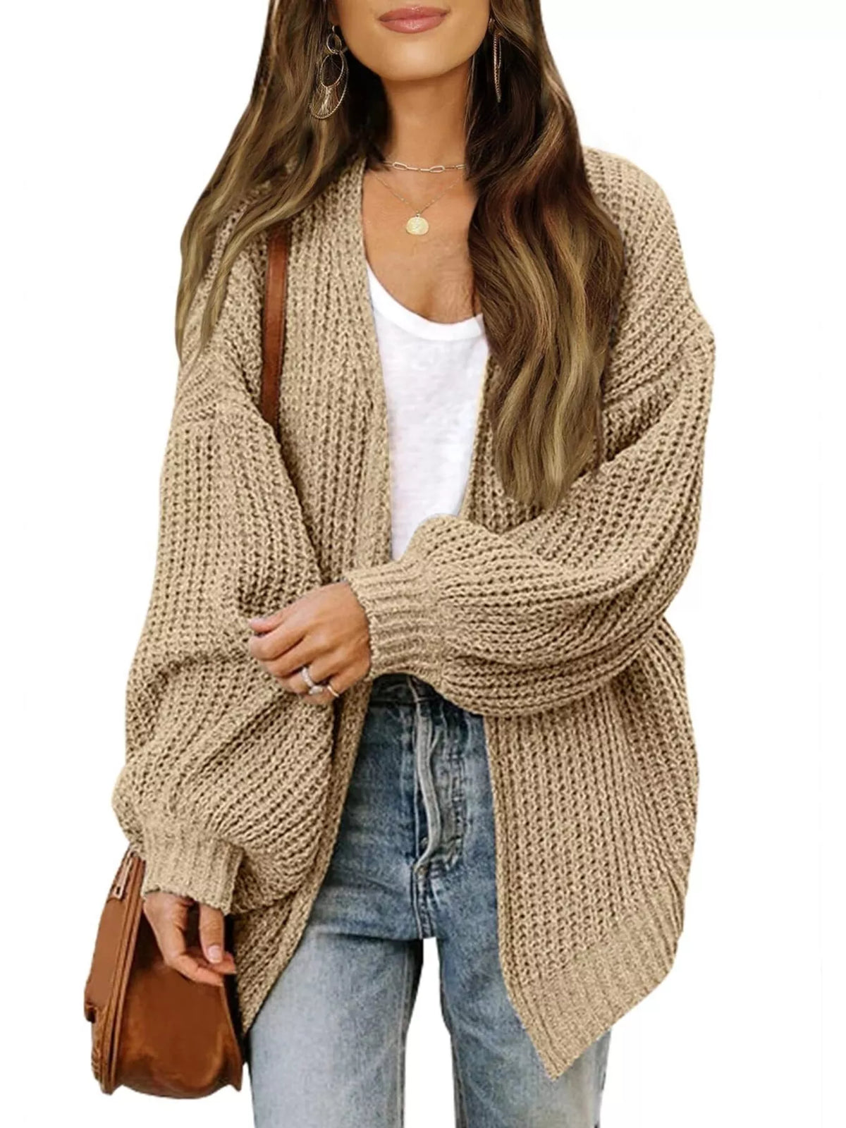 Open-Front Chunky Knit Cardigan