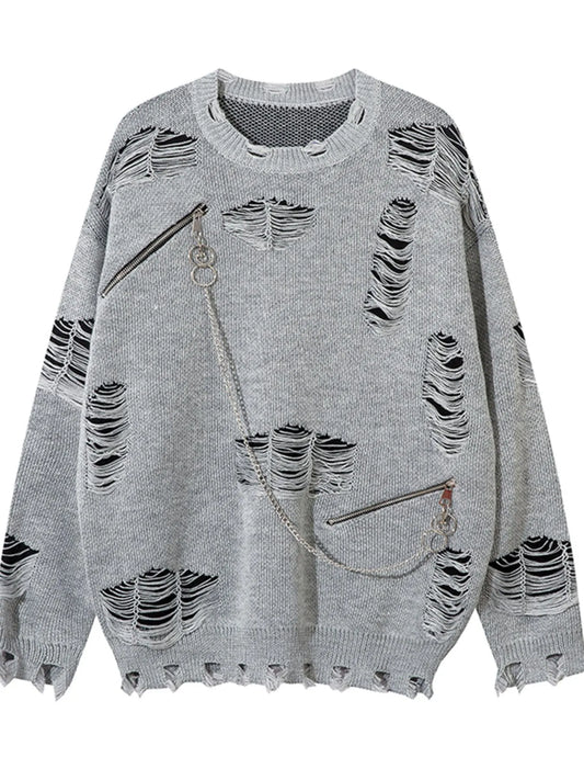 Men's Distressed Chain Detail Oversized Sweater
