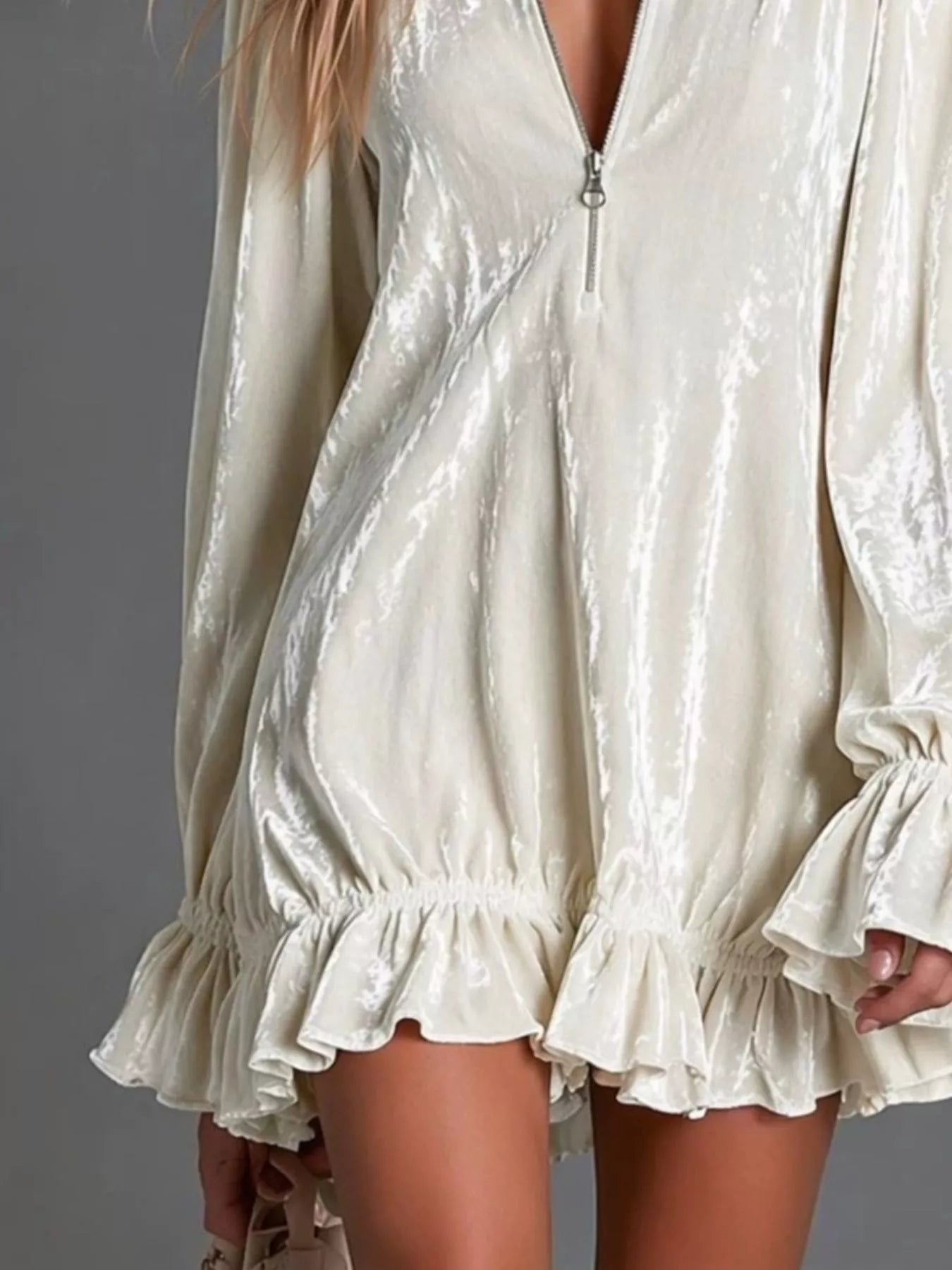 Full Size Zip-Front Ruffle Hem Mini Dress Plus Size
