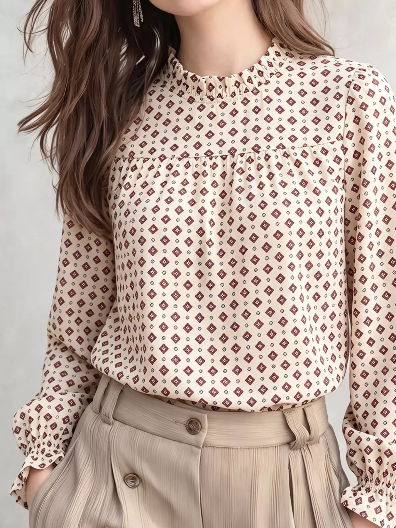 Printed Flounce Sleeve Blouse
