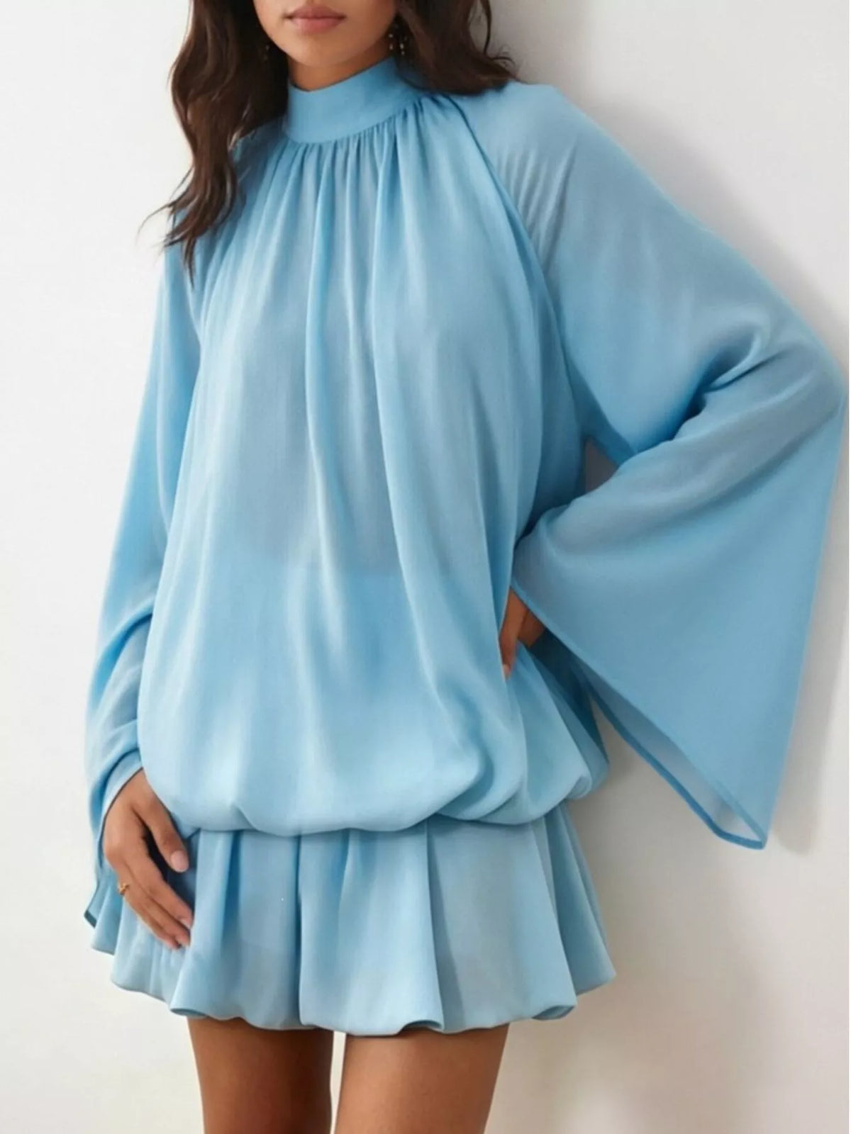 Tie Back Flare Sleeve Mini Dress