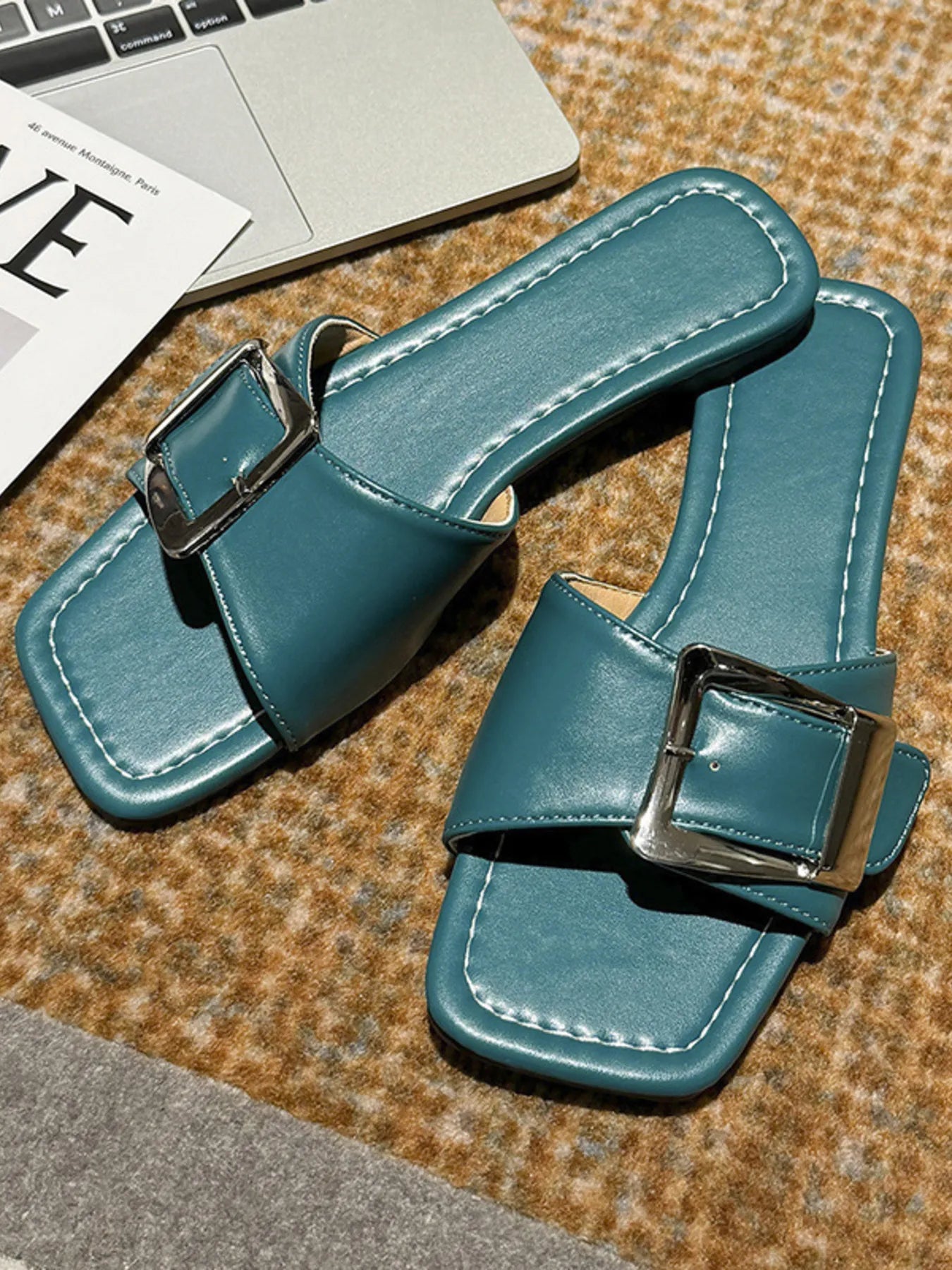 Open Toe Buckle Flats Sandals