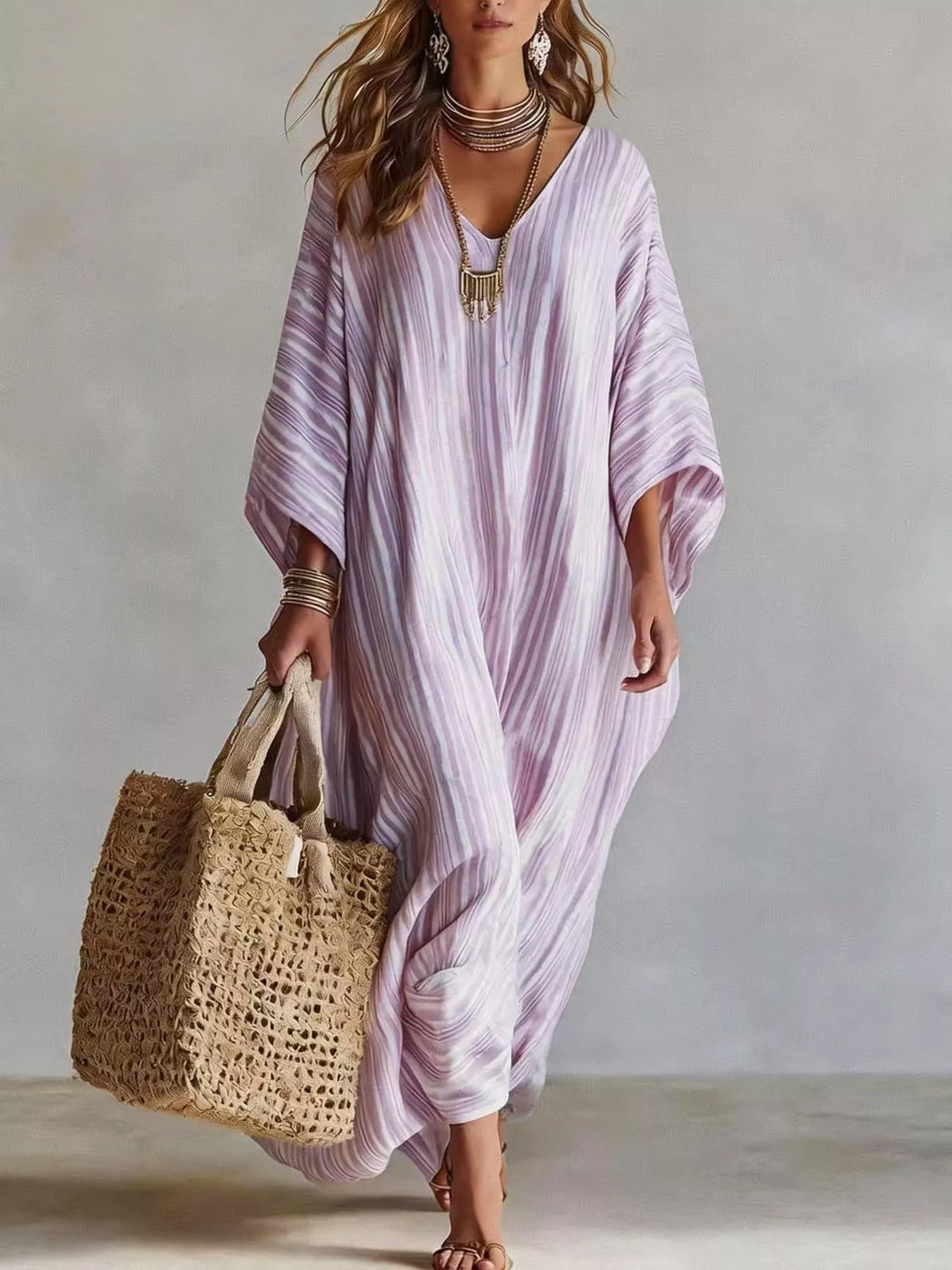 Striped V-Neck Maxi Dress
