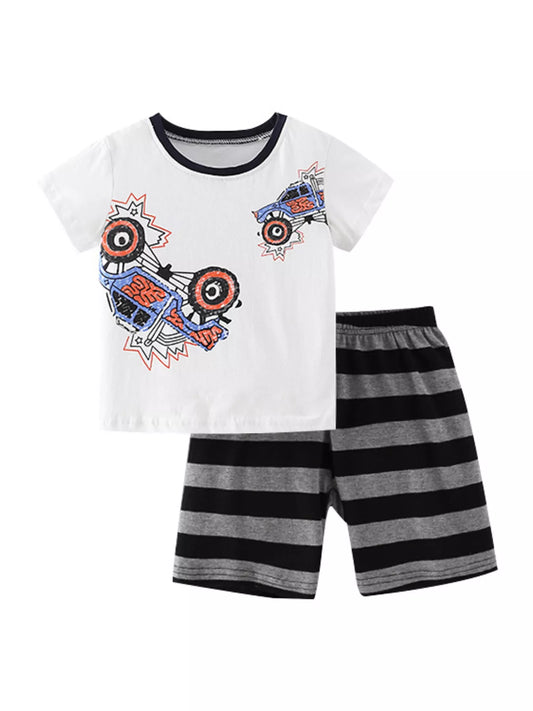 Children's Monster Truck Tee & Striped Shorts Set