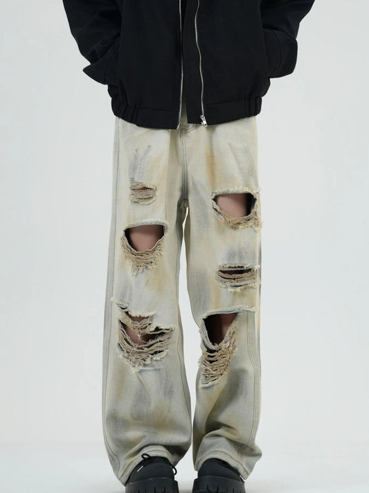 Men's Full Size Distressed Wide Leg Jeans Plus Size