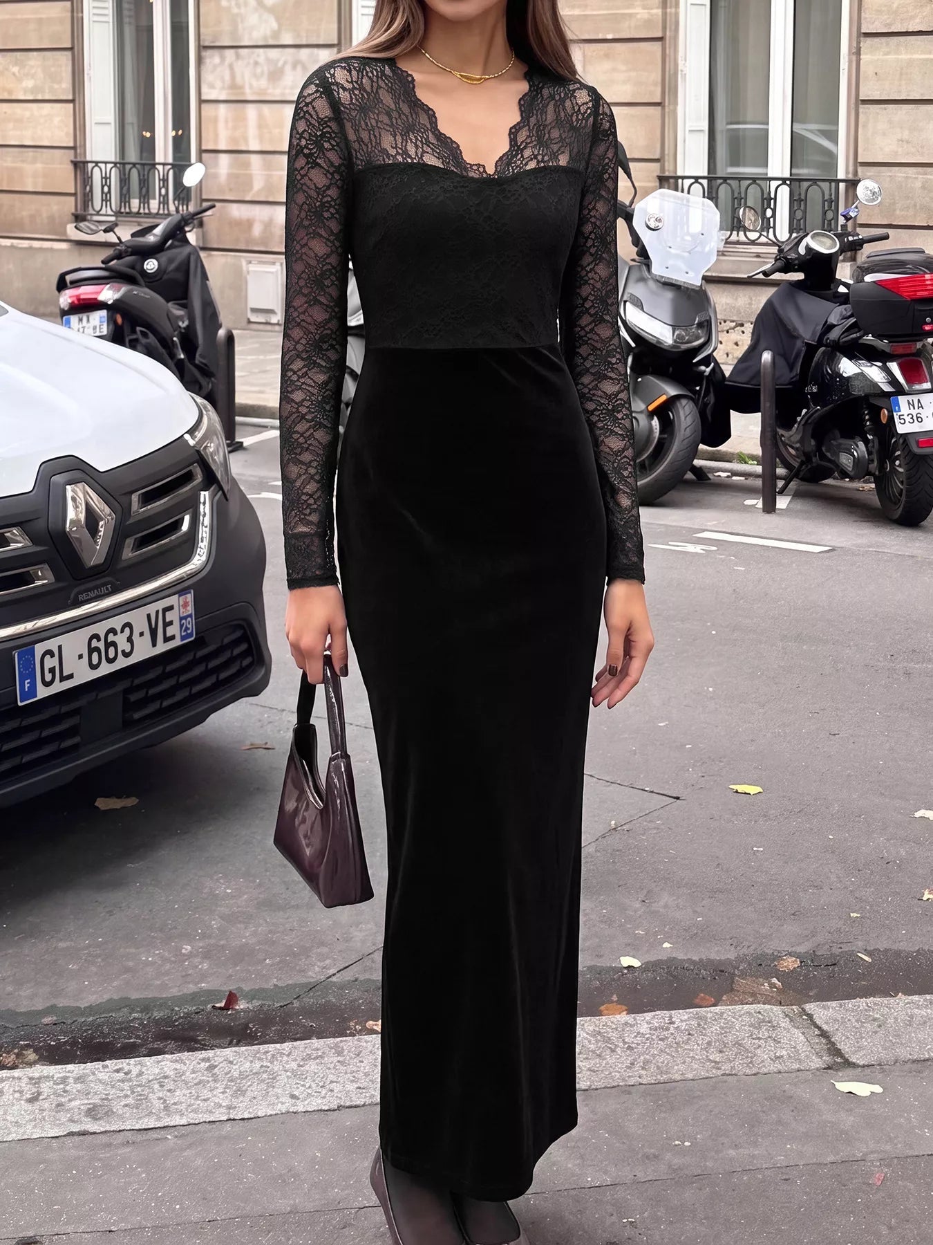 Elegant Lace and Velvet Midi Dress