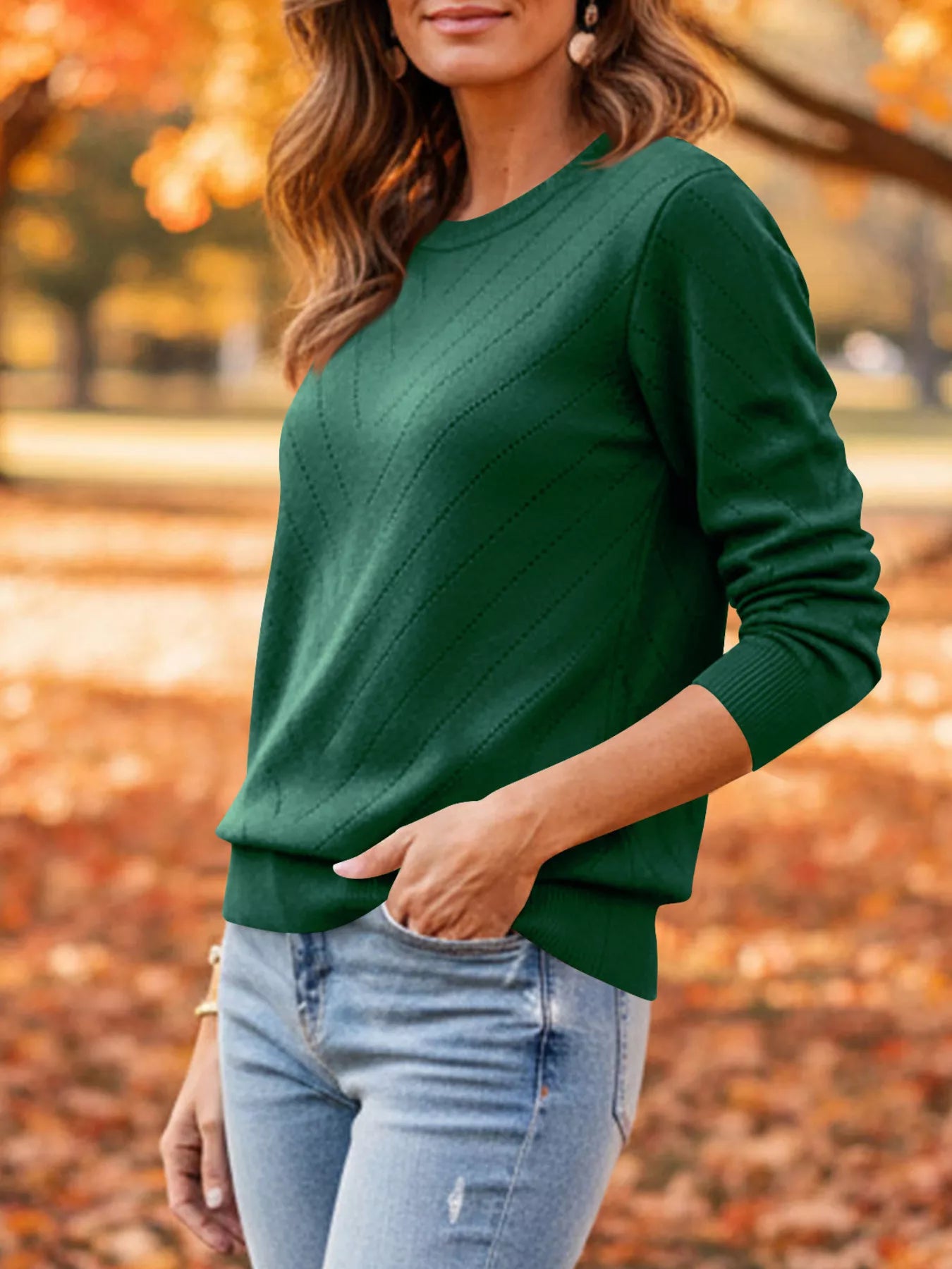 Openwork Round Neck Sweater