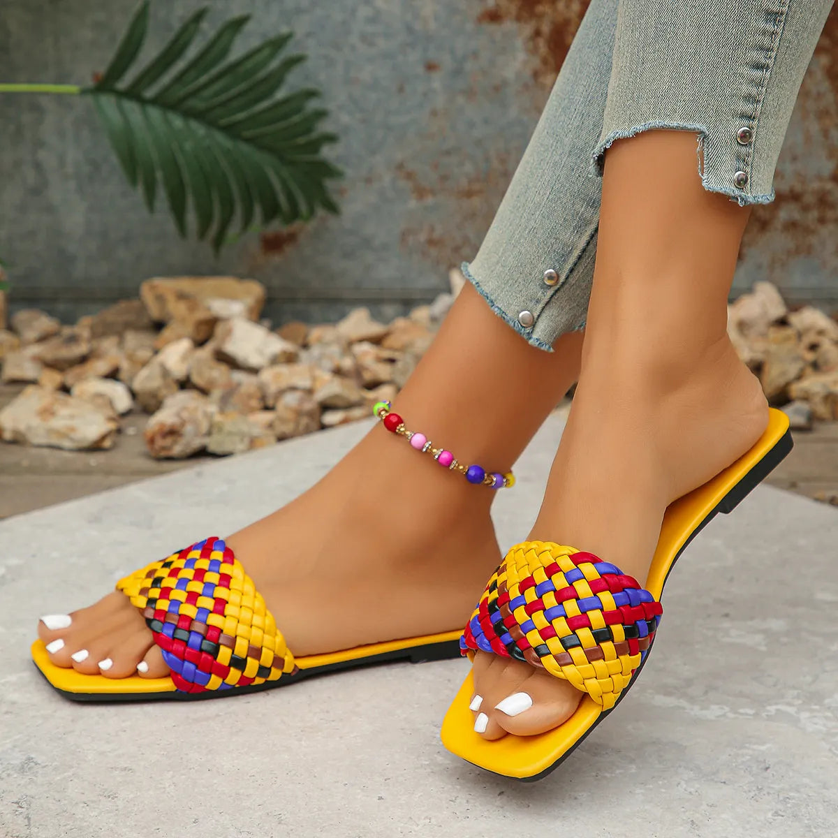 Colorful Open Toe Flats Sandals