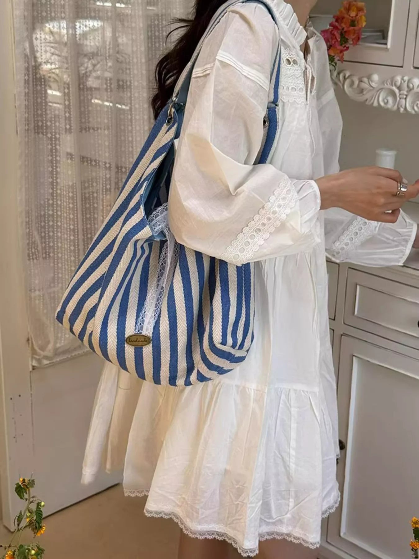 Striped Canvas Tote Bag