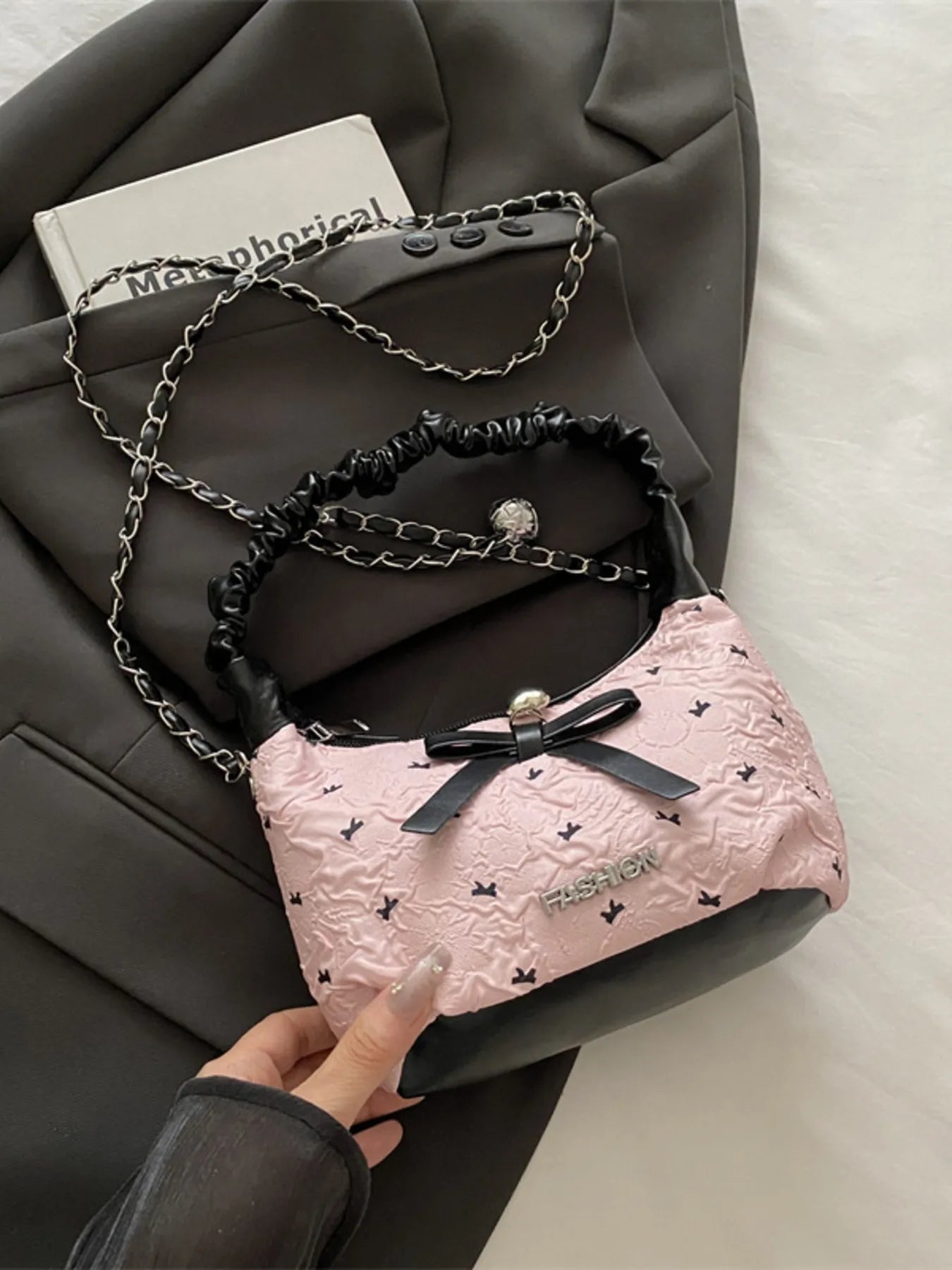 Bow Ruched Strap Crossbody Bag