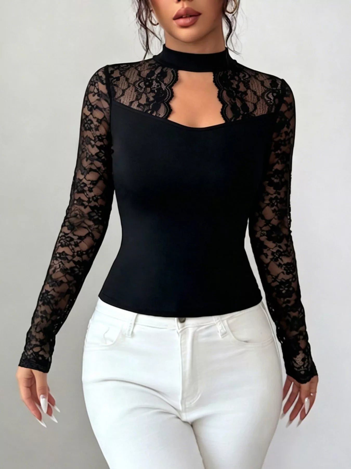 Lace Trim Cutout Front Top