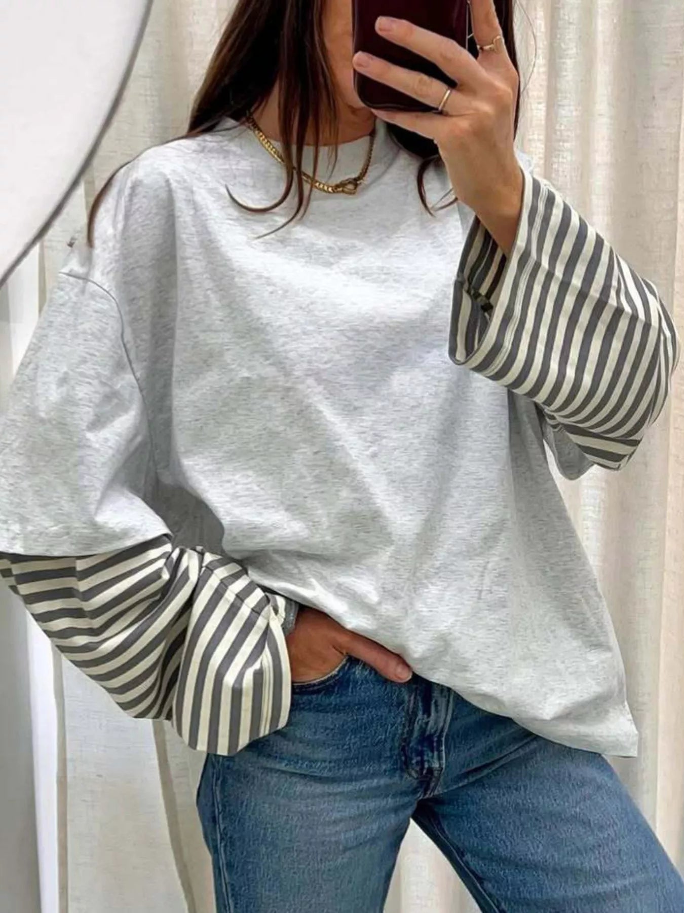 Contrast Striped Long Sleeves T-Shirt