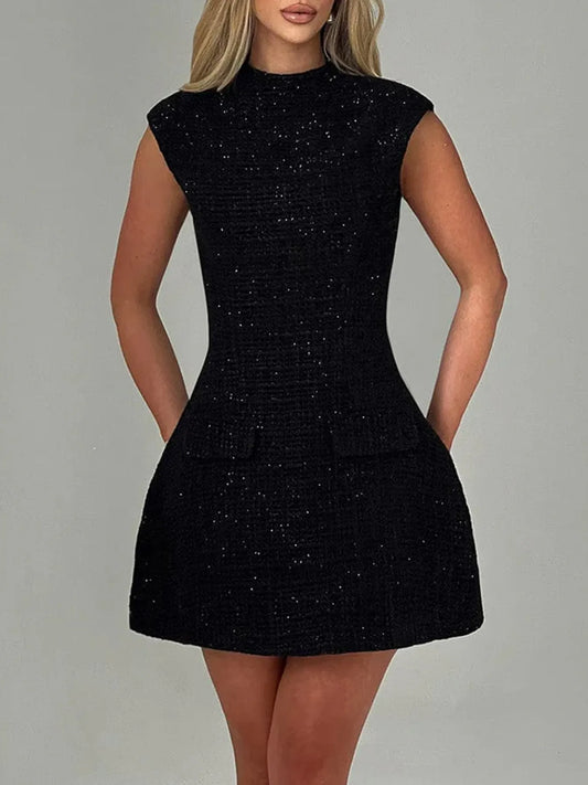 Cutout Back Round Neck Cap Sleeve Mini Dress
