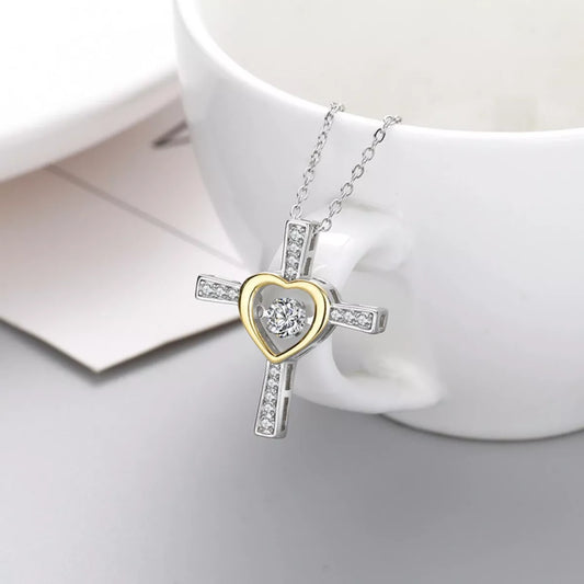 925 Sterling Silver Heart Cross Necklace