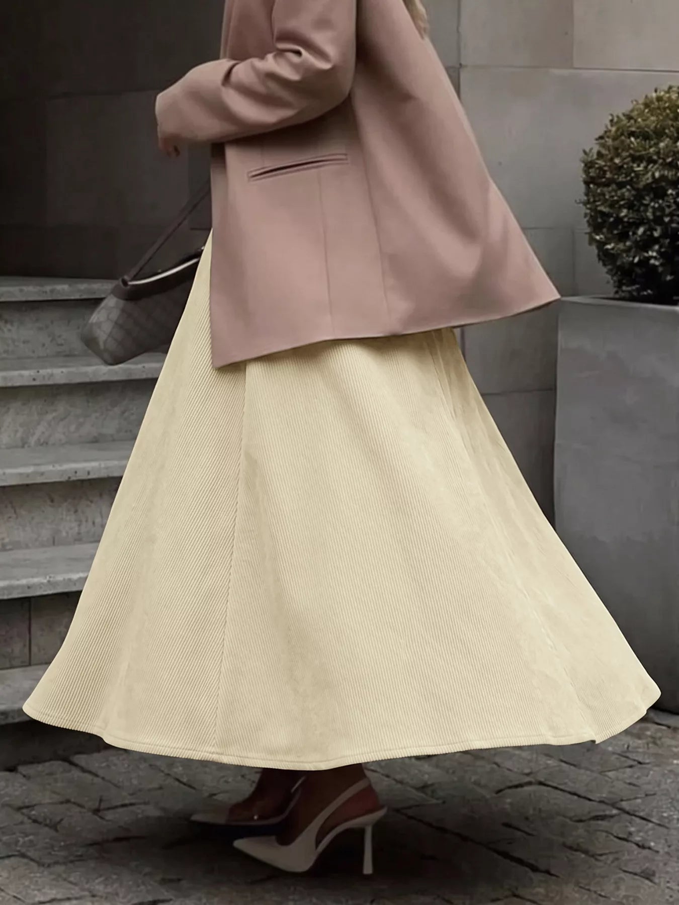 High Waist Pleated Midi Skirt
