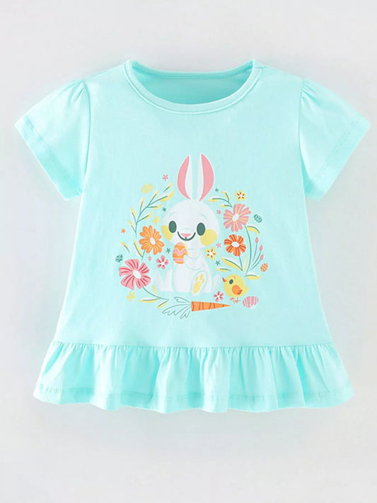 Children's Bunny Graphic Ruffle Hem T-Shirt