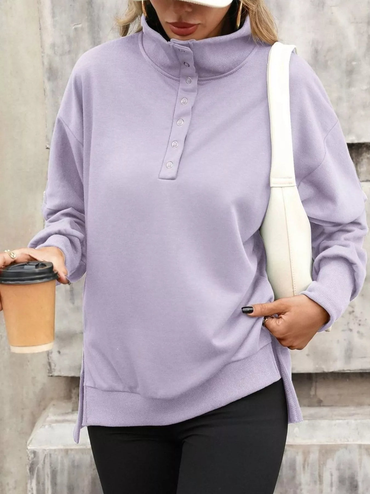 Side Slit Half Snap Sweatshirt