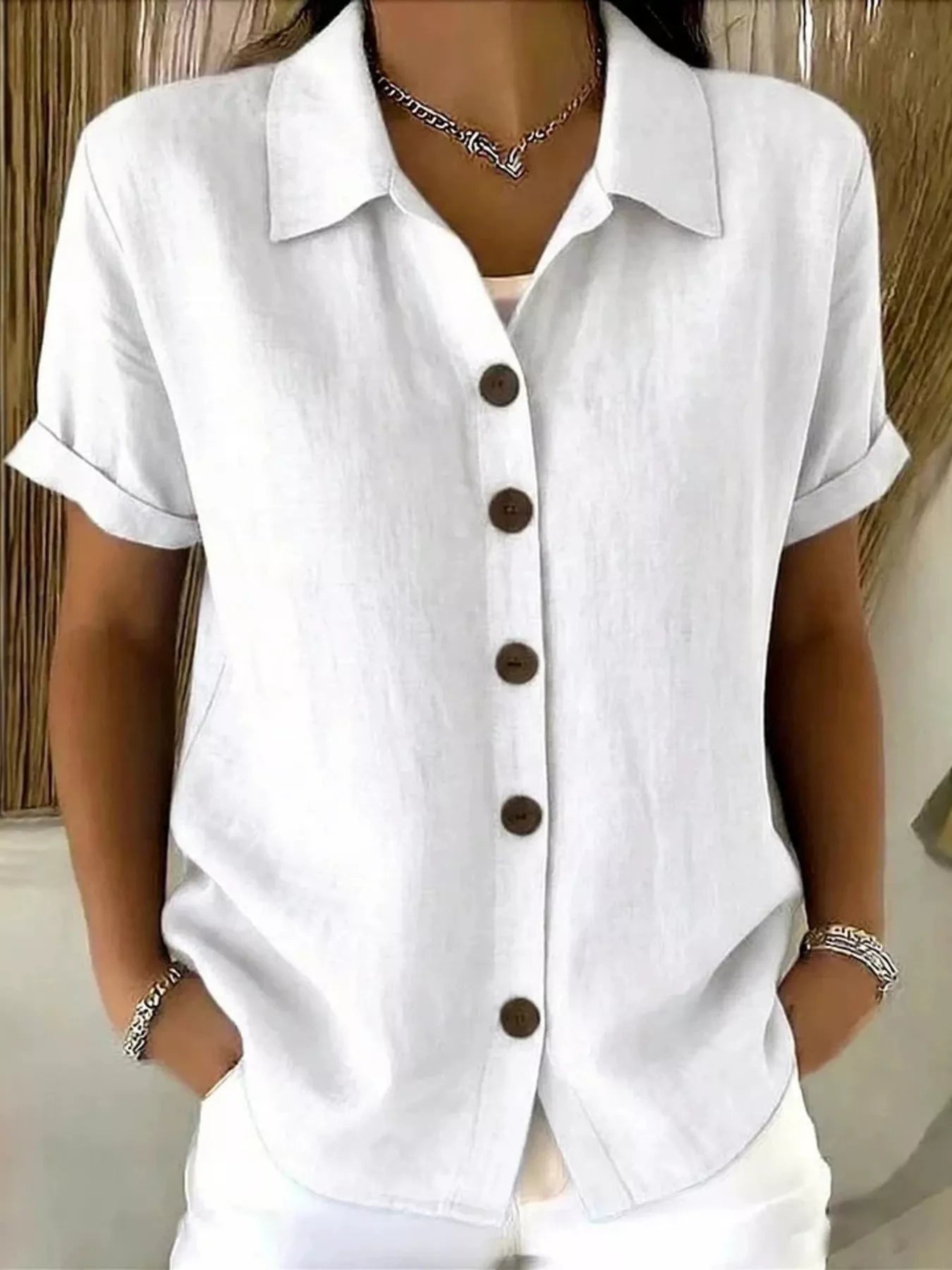 Full Size Button Up Short Sleeve Shirt Plus Size