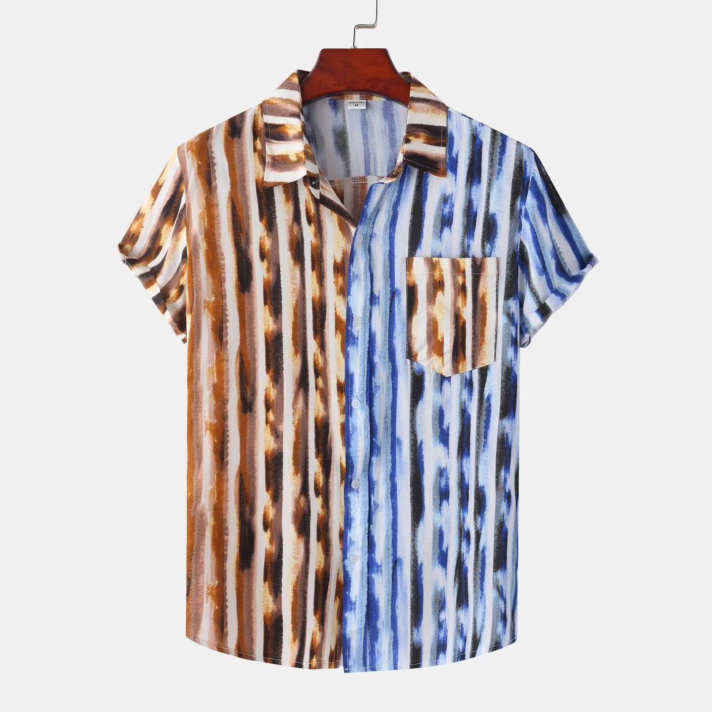 Men's Plus Size Printed Button Up Short Sleeve Shirt