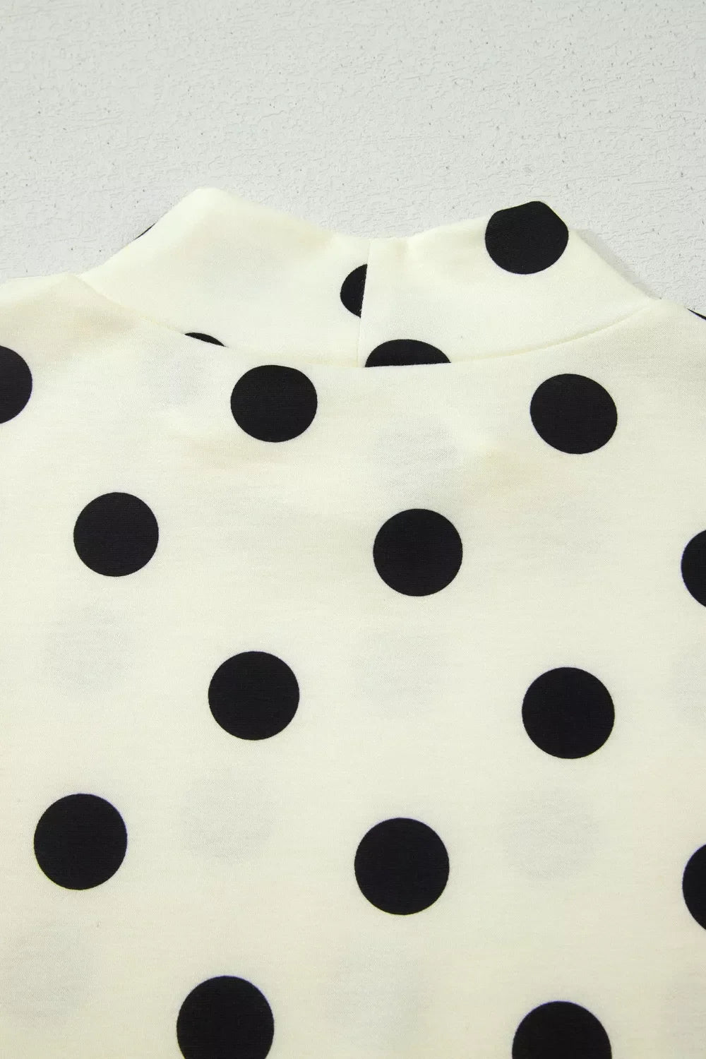 Polka Dot Mock Neck Short Sleeve Blouse
