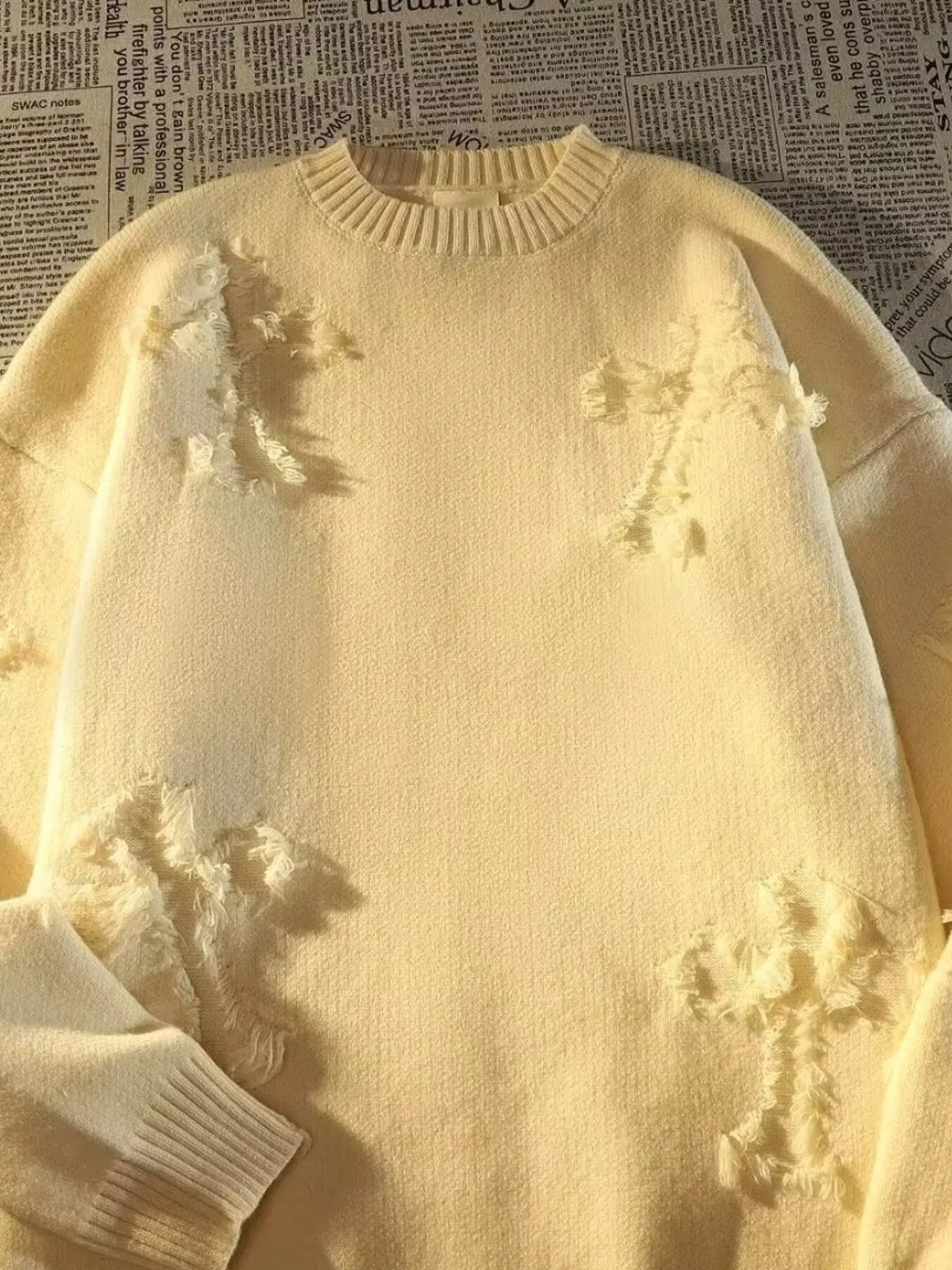 Men's Plus Size Distressed Knit Pullover Sweater