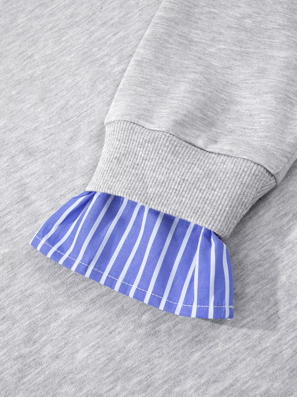 Striped Collar 2-in-1 Patchwork Casual Loose Sweatshirt